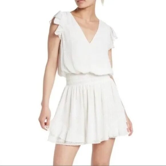 RAMY BROOK Simona White Clip Dot Mini Dress Smocked Bridal Bride Medium ($450) - Picture 1 of 9